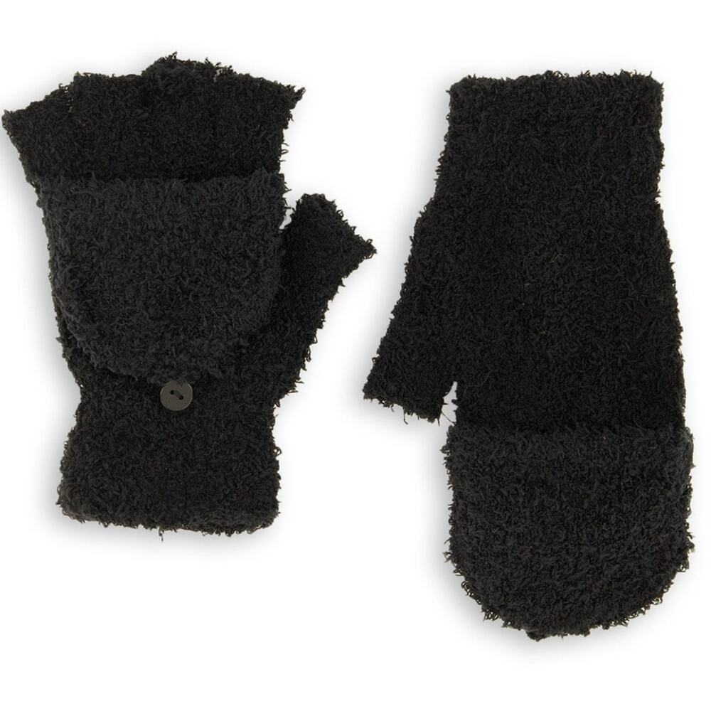 New Fashion Nova Fuzzy Flip Top‎ Gloves Mittens Black Button Winter Fingerless